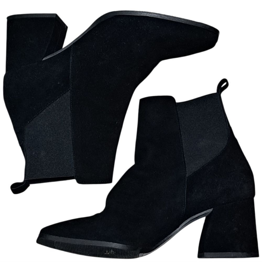 Antonio De Falia Slip On Leather Suede Goth Ankle Boots Block Heel Siz 8 Black